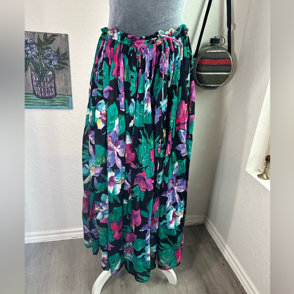 Colorful Floral Skirt Passports- One Size- adjustable tie waist- vintage purple